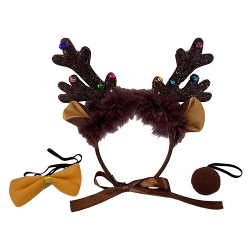HINAYOSAN 3-teiliges Rentierohren-Form-Haarreif, Cosplay-Schwanz und Fliege, Anzug, Kopfschmuck, Weihnachten, Halloween, Geburtstagsparty, Set für Kinder, niedliche Kostüme für Frauen, freches Anime von HINAYOSAN
