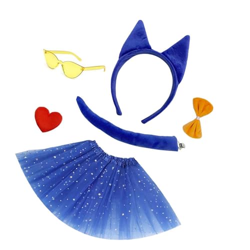 HINAYOSAN 7-teiliges Schäferhund-Kostüm-Zubehör mit Stirnband, Schwanz, Fliege, Rock, Handschuhe (oder Brille) für Kinder, Erwachsene, Halloween, Cosplay von HINAYOSAN