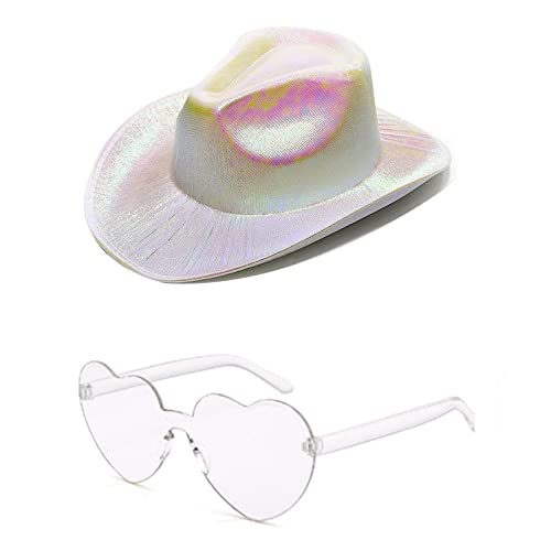 HINAYOSAN Cowgirl-Hut, Cowboyhut, Brille, Fedora-Hut für Musikfestivals, herzförmige Brille, Cowboyhut, All-Match HINAYOSAN Cowgirl-Hut, Cowboyhut, Brille, Fedora-Hut für Musikfestivals, herzförmige Brille, Cowboyhut, All-Match von HINAYOSAN