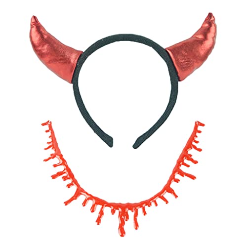HINAYOSAN Halloween Horn Stirnband Tropfendes Blut Halskette Choker Set für Vampire Cos von HINAYOSAN