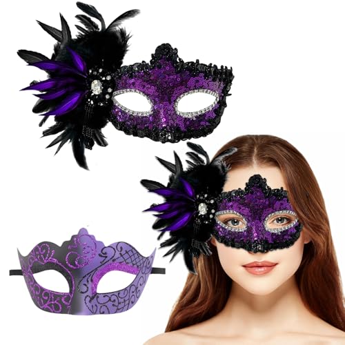 HINAYOSAN Halloween-Kostüm, Halbgesichts-Kostüm, Maskerade-Party für Damen und Herren, geeignet für Halloween, Themenpartys, Abschlussbälle, Bühnenauftritte, 2 Stück HINAYOSAN Halloween-Kostüm, Halbgesichts-Kostüm, Maskerade-Party für Damen und Herren, geeignet für Halloween, Themenpartys, Abschlussbälle, Bühnenauftritte, 2 Stück von HINAYOSAN
