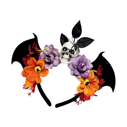 HINAYOSAN Halloween-Party-Kopf-Accessoire, schwarz, Fledermaus-Schädel, Blumendesign, verstellbar, für Kostüme, Erwachsene, Kinder, Event-Kostüm, Kopfbedeckung für Partys von HINAYOSAN