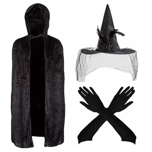 HINAYOSAN Hexenumhang-Kostüm, Hexenhut, Handschuh-Set, Halloween, Kapuzenumhang, Kostüm, Verkleidung für Teenager, Erwachsene, Cosplay, Handschuhe, Zubehör HINAYOSAN Hexenumhang-Kostüm, Hexenhut, Handschuh-Set, Halloween, Kapuzenumhang, Kostüm, Verkleidung für Teenager, Erwachsene, Cosplay, Handschuhe, Zubehör von HINAYOSAN