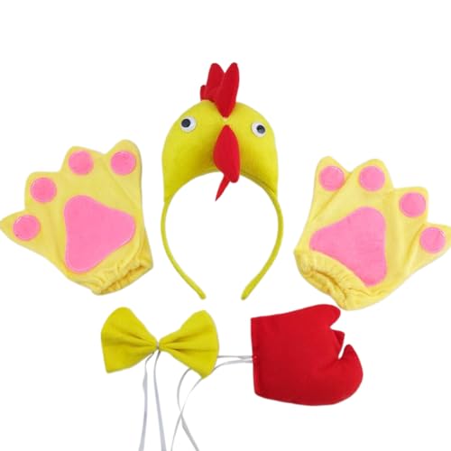 HINAYOSAN Hühner-Kostüm, Cosplay-Set, Tier-Kopfbedeckung, Fliege, Schwanz, Handschuhe, Haarreif, Hahn, Stirnbänder, Partyzubehör für Kinder HINAYOSAN Hühner-Kostüm, Cosplay-Set, Tier-Kopfbedeckung, Fliege, Schwanz, Handschuhe, Haarreif, Hahn, Stirnbänder, Partyzubehör für Kinder von HINAYOSAN