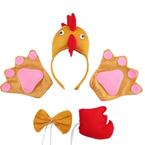 HINAYOSAN Hühner-Kostüm, Cosplay-Set, Tier-Kopfbedeckung, Fliege, Schwanz, Handschuhe, Haarreif, Hahn, Stirnbänder, Partyzubehör für Kinder, Erdiges, gelbes Küken HINAYOSAN Hühner-Kostüm, Cosplay-Set, Tier-Kopfbedeckung, Fliege, Schwanz, Handschuhe, Haarreif, Hahn, Stirnbänder, Partyzubehör für Kinder, Erdiges, gelbes Küken von HINAYOSAN