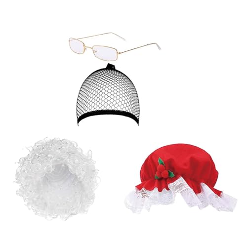HINAYOSAN Mrs. Clause Hut Haar Halskette Schürze Brille Set für Frauen Mädchen Kinder Cosplay Weihnachtskostüm Weihnachtsmann Dress Up Outfits Weihnachtsmann Kostüm von HINAYOSAN