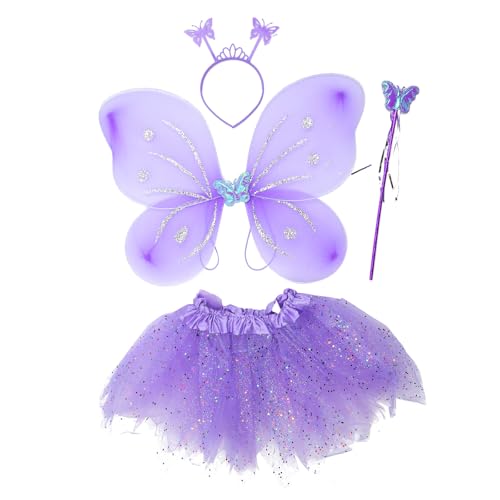 HINAYOSAN Schmetterlingsflügel mit Stirnband, Feenstock, Rock, Halloween-Kostüm, Flügel, Feenflügel, Prinzessinnenflügel für Mädchen HINAYOSAN Schmetterlingsflügel mit Stirnband, Feenstock, Rock, Halloween-Kostüm, Flügel, Feenflügel, Prinzessinnenflügel für Mädchen von HINAYOSAN