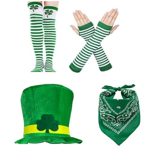 HINAYOSAN StPatricks Day Dressingup-Kostüm, 4-teilig, grünes Kleeblatt, große Mütze, Socken und Handschuhe, Set für irische Nationalfeier HINAYOSAN StPatricks Day Dressingup-Kostüm, 4-teilig, grünes Kleeblatt, große Mütze, Socken und Handschuhe, Set für irische Nationalfeier von HINAYOSAN