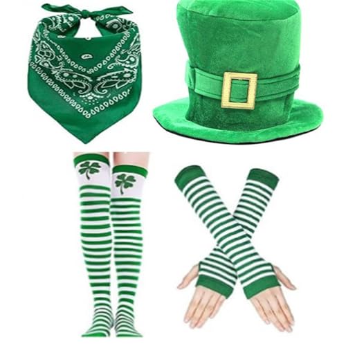 HINAYOSAN StPatricks Day Dressingup-Kostüm, 4-teilig, grünes Kleeblatt, große Mütze, Socken und Handschuhe, Set für irische Nationalfeier HINAYOSAN StPatricks Day Dressingup-Kostüm, 4-teilig, grünes Kleeblatt, große Mütze, Socken und Handschuhe, Set für irische Nationalfeier von HINAYOSAN