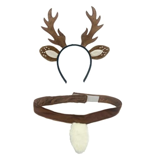 HINAYOSAN Weihnachtliches Hirschkostüm für Damen und Mädchen, Weihnachten, Hirschohren, Stirnband, Hirschschwanz, Nasenrock, Halloween, Amimal-Outfit, Zubehör HINAYOSAN Weihnachtliches Hirschkostüm für Damen und Mädchen, Weihnachten, Hirschohren, Stirnband, Hirschschwanz, Nasenrock, Halloween, Amimal-Outfit, Zubehör von HINAYOSAN