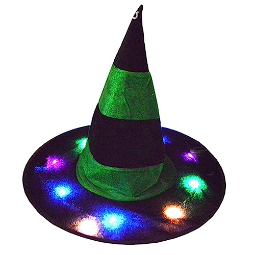 Halloween-Hexenhut, gestreift, Zauberer-Kappe für Damen und Mädchen, Cosplay-Kostüm-Zubehör, beleuchteter spitzer Hut, Geschenkkappe von HINAYOSAN