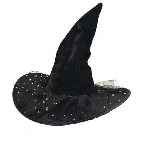 Hexenhut mit breiter Krempe, Sterne, Spitze, groß, schwarz, Hexenhut, Halloween, Cosplay, Kostüm für Damen und Mädchen Hexenhut mit breiter Krempe, Sterne, Spitze, groß, schwarz, Hexenhut, Halloween, Cosplay, Kostüm für Damen und Mädchen von HINAYOSAN