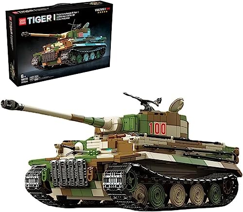 Technik Panzer Tiger I Bausteine Set Modell, 2276 Klemmbausteine WW2 Germany Panzer Modellbausatz, Militär Tank Bauset Konstruktionspielzeug für Kinder und Erwachsene, Kompatibel mit Lego Technic von HINDCA