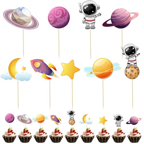 36 Stück Weltraum-Astronauten Cupcake-Topper - Einfach Anzubringender Kuchenaufsatz, Dekoration für Geburtstagspartys Mit Earth Planet 36 Stück Weltraum-Astronauten Cupcake-Topper - Einfach Anzubringender Kuchenaufsatz, Dekoration für Geburtstagspartys Mit Earth Planet von HINGTAI