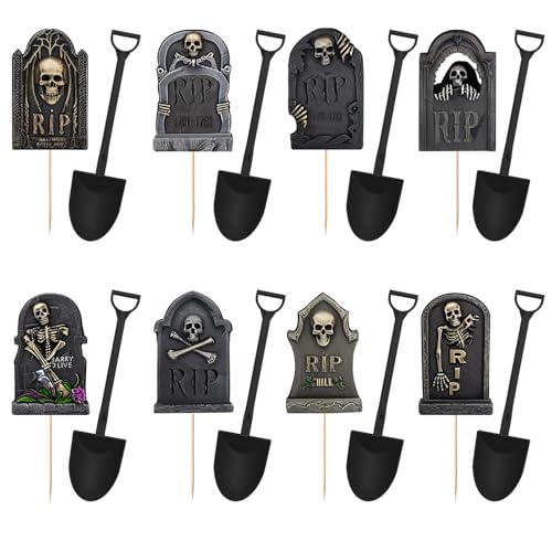 48 Stück Halloween-Cupcake-Topper, Kuchendekorationen, Cup-Cake-Topper, Dekorationszubehör, Einwegschaufel, Geburtstagsparty-Dekoration, Mini-Halloween-Lebensmitteldekor von HINGTAI