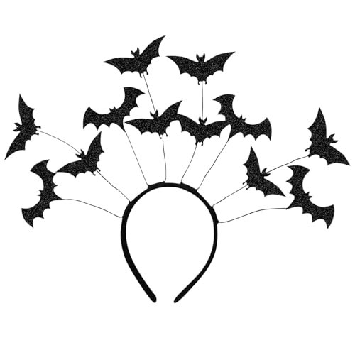 HINGTAI Fledermaus-Stirnband mit 12 Fledermäusen, Halloween-Dekoration, Batman-Party-Haar-Accessoires, Halloween-Kostüm, Cosplay, Fledermaus-Dekoration,Party Supplies Halloween hairband von HINGTAI