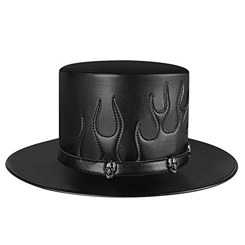 HINGTAT Steampunk Pest Arzt Hut PU Leder Schwarz Flat Top Flame Magic Hut für Kostüm Damen Herren Prop Halloween Cosplay von HINGTAT