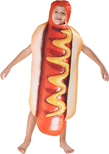 HINIUPI Unisex Adult Hot Dog Fancy Jumpsuit Hot Dog Kostüm für Erwachsene Deluxe Hot Dog Kostüm für Damen Unisex Essen Kostüm für Erwachsene (Hotdog für Kinder) von HINIUPI