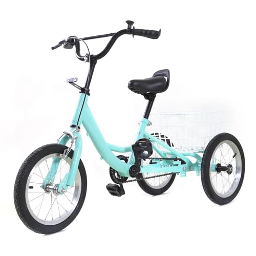 HINOPY 14" Kinder Dreirad, Single Speed 3-Rad Cruiser Bike Fahrrad Cruiser Mädchen & Jungen Cityräder Tricycle mit Korb für 5-8 Jahre alt von HINOPY