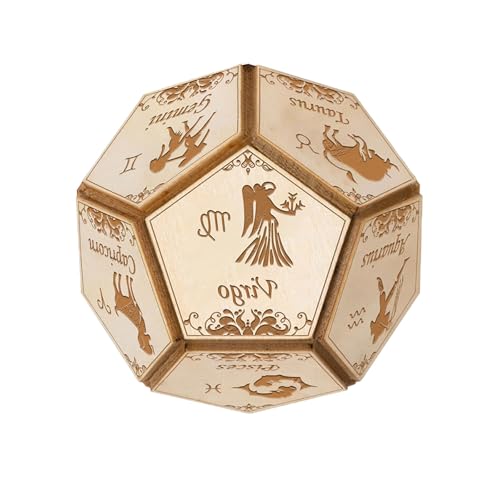 Einzigartige 12-seitige Sternzeichen-Würfel mit 12 astrologischen Symbolen, Haltbarkeit für Tischspiele und Sammler, Sternzeichen aus Holz von HIOPOIUYT