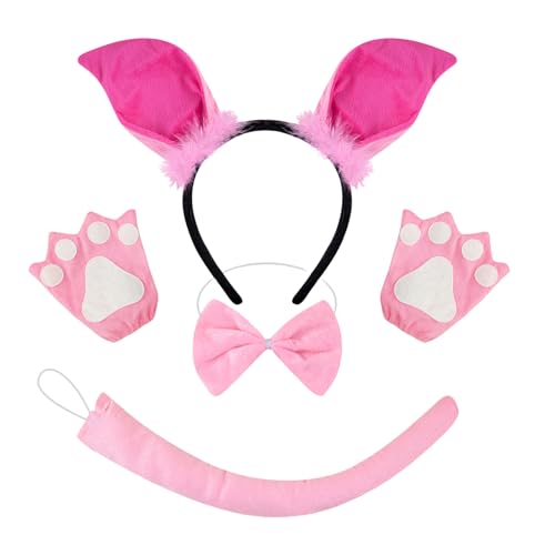 HIOPOIUYT 1/3/4 Stück Schweine-Kostüm für Kinder, Schweineohren, Stirnband, Schwanz, Schleifen, Schwanz, Handschuhe, Tutus, Rock, Halloween, Tier, Cosplay-Zubehör HIOPOIUYT 1/3/4 Stück Schweine-Kostüm für Kinder, Schweineohren, Stirnband, Schwanz, Schleifen, Schwanz, Handschuhe, Tutus, Rock, Halloween, Tier, Cosplay-Zubehör von HIOPOIUYT