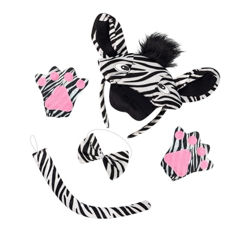 HIOPOIUYT 1/3/4 Zebras Kostüm für Kinder Jungen Mädchen Zebras Ohren Stirnband Fliege Schwanz Handschuhe Halloween Tier Cosplay Zubehör von HIOPOIUYT