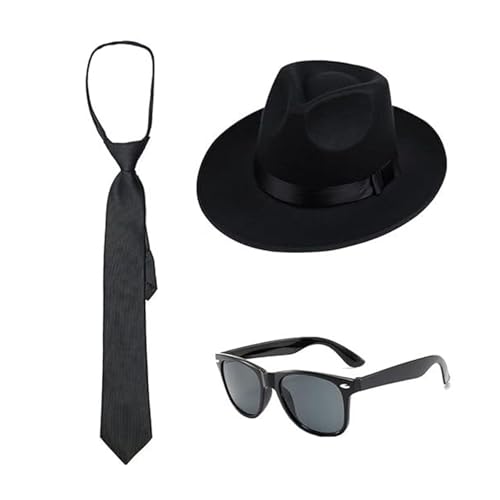 HIOPOIUYT 1920er Jahre Kostüm Accessoires Herren Fedoras Gangsters Krawatte Sonnenbrille Mobster Kostüme für Halloween Cosplay HIOPOIUYT 1920er Jahre Kostüm Accessoires Herren Fedoras Gangsters Krawatte Sonnenbrille Mobster Kostüme für Halloween Cosplay von HIOPOIUYT