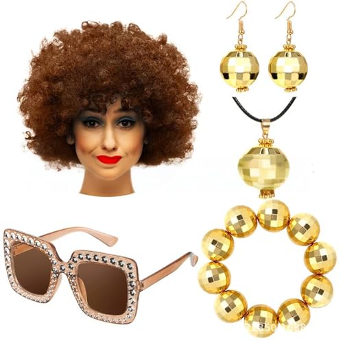 HIOPOIUYT 1950er 1960er 1970er 80er Jahre Damen Discos Kostüm Set Lady Discos Zubehör Ohrringe Sonnenbrille Pailletten Caps Neacklace Perücken HIOPOIUYT 1950er 1960er 1970er 80er Jahre Damen Discos Kostüm Set Lady Discos Zubehör Ohrringe Sonnenbrille Pailletten Caps Neacklace Perücken von HIOPOIUYT