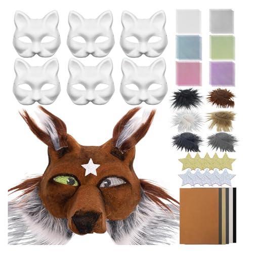HIOPOIUYT 6 Pcs Unbemaltes Katzen Masken Set Enthält Pelzige Zipfel Eye Mesh Aufkleber Filztuch Zum Malen Unbemalte Maskeraden Maske HIOPOIUYT 6 Pcs Unbemaltes Katzen Masken Set Enthält Pelzige Zipfel Eye Mesh Aufkleber Filztuch Zum Malen Unbemalte Maskeraden Maske von HIOPOIUYT