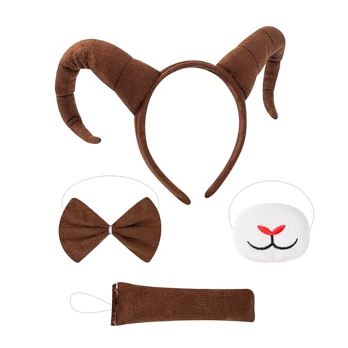 HIOPOIUYT Antilopenkostüm, Tier-Zubehör, Antilopenohren, Stirnband, Schwanz, Krawatte für Kinder, Halloween, Cosplay, Party, Requisiten, Antilopen-Kostüm, 4 Stück von HIOPOIUYT