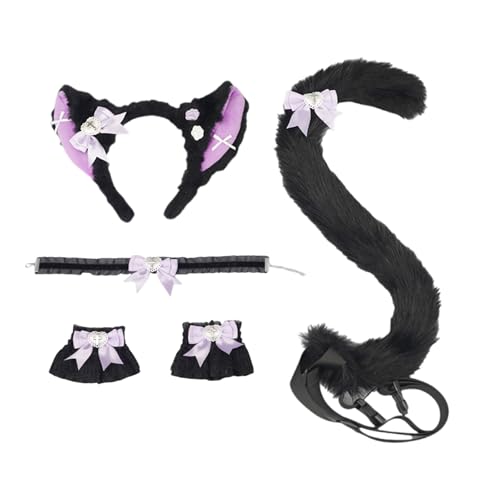 HIOPOIUYT Catgirl Kostüm-Zubehör, Katzenohren-Haarband, Spitzen-Choker-Halskette, Handgelenkmanschetten, Schwanz für Frauen und Mädchen, Rollenspiele HIOPOIUYT Catgirl Kostüm-Zubehör, Katzenohren-Haarband, Spitzen-Choker-Halskette, Handgelenkmanschetten, Schwanz für Frauen und Mädchen, Rollenspiele von HIOPOIUYT