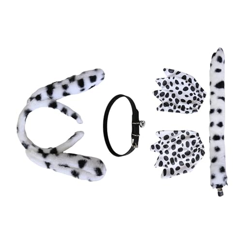 HIOPOIUYT Dalmatiner-Welpen-Kostüm-Zubehör-Set, Ohren, Stirnband, Handschuh, Schwanz, Glocken, Halsband, Zubehör, Set, Dalmatiner, Welpen, Tier, Cosplay, 4-teilig HIOPOIUYT Dalmatiner-Welpen-Kostüm-Zubehör-Set, Ohren, Stirnband, Handschuh, Schwanz, Glocken, Halsband, Zubehör, Set, Dalmatiner, Welpen, Tier, Cosplay, 4-teilig von HIOPOIUYT