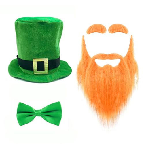 HIOPOIUYT Grüner großer Hut mit Bart für StPatrick Day mit Fliege, Festival-Dekorationen, irischer Nationalfeiertag, Party, Kostüm-Requisiten von HIOPOIUYT