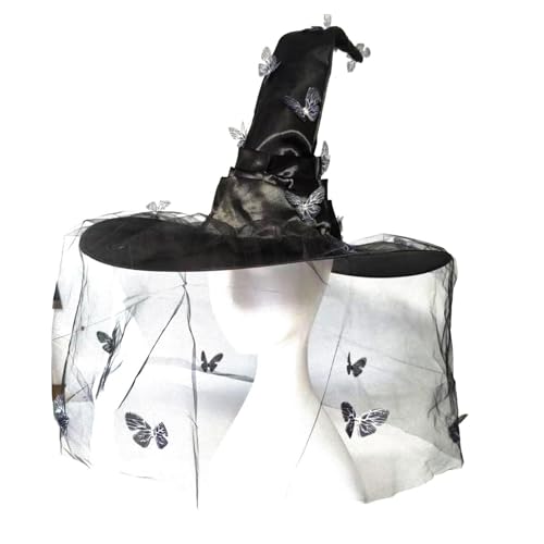 HIOPOIUYT Halloween-Hexenhut, plissiert, Zauberer-Kappen für Damen, Mädchen, Zauberer, Cosplay, Kostüm, Zubehör, Schmetterling, spitzer Hut, Geschenke HIOPOIUYT Halloween-Hexenhut, plissiert, Zauberer-Kappen für Damen, Mädchen, Zauberer, Cosplay, Kostüm, Zubehör, Schmetterling, spitzer Hut, Geschenke von HIOPOIUYT