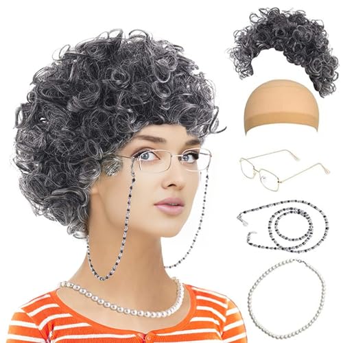 HIOPOIUYT Halloween-Kostüm für alte Dame für Kinder, Mädchen, 100 Schultage, Oma, Cosplay, Kostüm-Zubehör HIOPOIUYT Halloween-Kostüm für alte Dame für Kinder, Mädchen, 100 Schultage, Oma, Cosplay, Kostüm-Zubehör von HIOPOIUYT