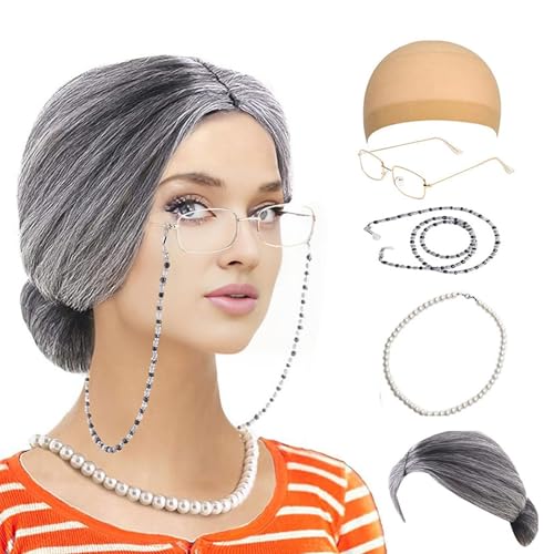 HIOPOIUYT Halloween-Kostüm für alte Dame für Kinder, Mädchen, 100 Schultage, Oma, Cosplay, Kostüm-Zubehör HIOPOIUYT Halloween-Kostüm für alte Dame für Kinder, Mädchen, 100 Schultage, Oma, Cosplay, Kostüm-Zubehör von HIOPOIUYT