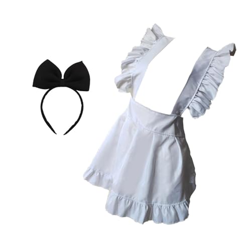 HIOPOIUYT Halloween Women Maid Kostüm Schürze Rüschen Schürze Kleid Mit Maid Stirnband Kopfstück Für Frauen Mädchen Halloween Rollenspiel von HIOPOIUYT