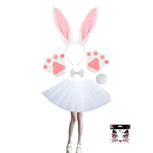 HIOPOIUYT Hasenkostüm für Damen, inklusive Ohr, Stirnband, Fliege, Kragen, Manschetten und Schwanz, Zubehör für Ostern, Halloween, Cosplay, Party HIOPOIUYT Hasenkostüm für Damen, inklusive Ohr, Stirnband, Fliege, Kragen, Manschetten und Schwanz, Zubehör für Ostern, Halloween, Cosplay, Party von HIOPOIUYT