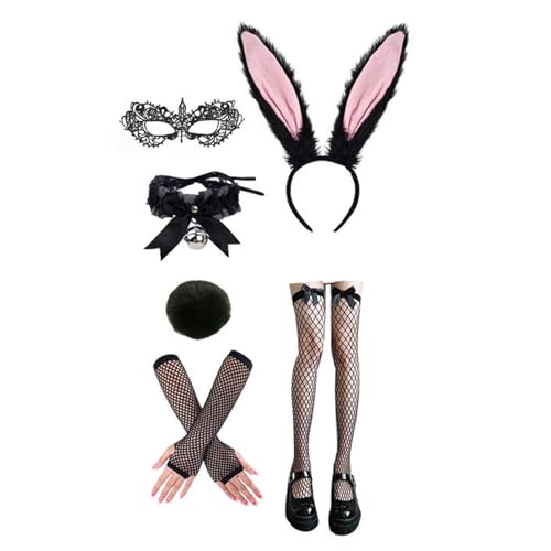 HIOPOIUYT Hasenkostüm für Damen, inklusive Ohr, Stirnband, Fliege, Kragen, Manschetten und Schwanz, Zubehör für Ostern, Halloween, Cosplay, Party HIOPOIUYT Hasenkostüm für Damen, inklusive Ohr, Stirnband, Fliege, Kragen, Manschetten und Schwanz, Zubehör für Ostern, Halloween, Cosplay, Party von HIOPOIUYT