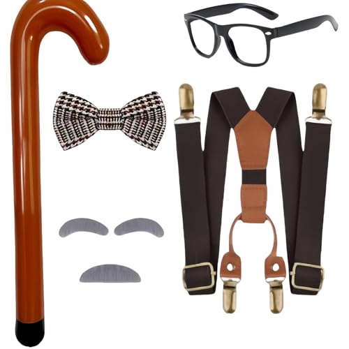 HIOPOIUYT Kinder Old Man Cosplay Accessoire Mit Bart Augenbrauen Bowtie Brillen Hosenträger Spielzeug Cane Halloween Opa Kostüm Für Jungen HIOPOIUYT Kinder Old Man Cosplay Accessoire Mit Bart Augenbrauen Bowtie Brillen Hosenträger Spielzeug Cane Halloween Opa Kostüm Für Jungen von HIOPOIUYT