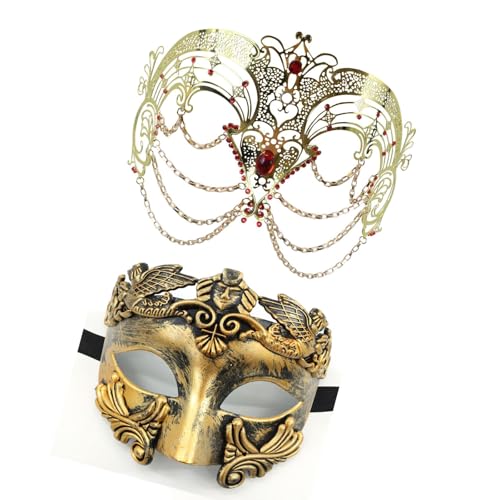 HIOPOIUYT Maskerade Augenmaske Metallkette Masquerade Maske Paar Maskerade Maske Für Männer Frauen Maskerade Halloween Cosplay Party HIOPOIUYT Maskerade Augenmaske Metallkette Masquerade Maske Paar Maskerade Maske Für Männer Frauen Maskerade Halloween Cosplay Party von HIOPOIUYT