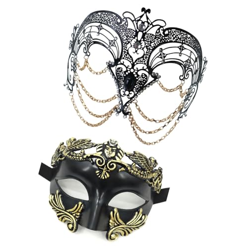 HIOPOIUYT Maskerade Augenmaske Metallkette Masquerade Maske Paar Maskerade Maske Für Männer Frauen Maskerade Halloween Cosplay Party HIOPOIUYT Maskerade Augenmaske Metallkette Masquerade Maske Paar Maskerade Maske Für Männer Frauen Maskerade Halloween Cosplay Party von HIOPOIUYT