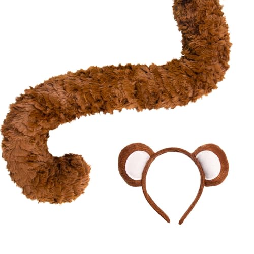 HIOPOIUYT Monkey Ears Stirnband Und Tail Animal Monkey Cosplay Kostüm Für Kinder Erwachsene Halloween Geburtstagsfeier Auftritte von HIOPOIUYT