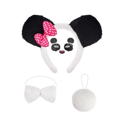HIOPOIUYT Ohren-Haarreif, Schwanz, Schleifen, Gesichts-Aufkleber für Kinder, Tier-Panda-Kostüm, Zubehör, Halloween-Kostüm, Cosplay, Party-Requisiten von HIOPOIUYT