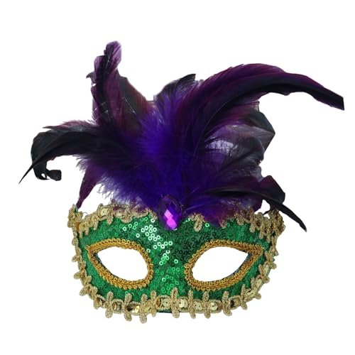 HIOPOIUYT Pailletten Maskerade Maske Halbgesichtsmaske Maskerade Gefiederte Maske Halloween Eyewears Für Frauen Hochzeit Cosplay Party von HIOPOIUYT