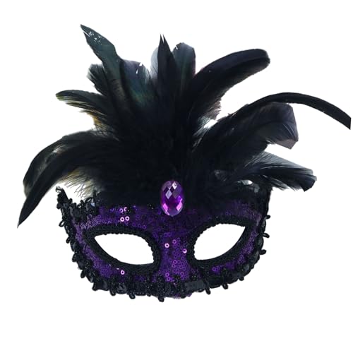 HIOPOIUYT Pailletten Maskerade Maske Halbgesichtsmaske Maskerade Gefiederte Maske Halloween Eyewears Für Frauen Hochzeit Cosplay Party von HIOPOIUYT