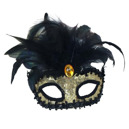 HIOPOIUYT Pailletten Maskerade Maske Halbgesichtsmaske Maskerade Gefiederte Maske Halloween Eyewears Für Frauen Hochzeit Cosplay Party von HIOPOIUYT
