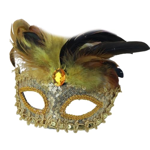 HIOPOIUYT Pailletten Maskerade Maske Halbgesichtsmaske Maskerade Gefiederte Maske Halloween Eyewears Für Frauen Hochzeit Cosplay Party von HIOPOIUYT