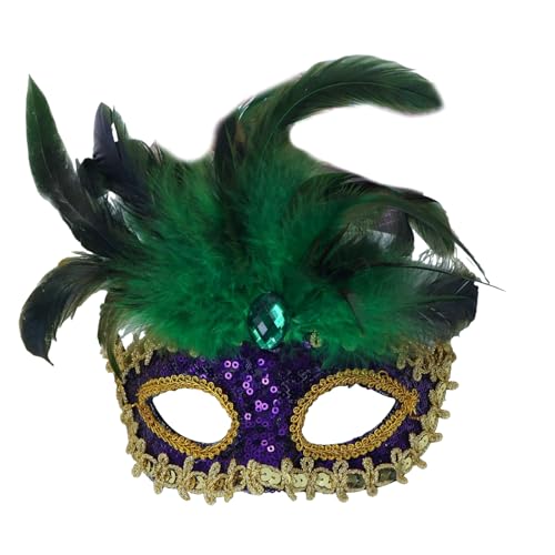 HIOPOIUYT Pailletten Maskerade Maske Halbgesichtsmaske Maskerade Gefiederte Maske Halloween Eyewears Für Frauen Hochzeit Cosplay Party von HIOPOIUYT