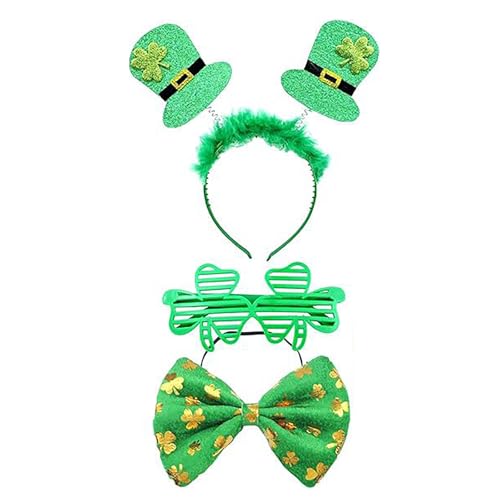 HIOPOIUYT Patricks Day Kostüm-Zubehör, Patricks-Partys, Gastgeschenk mit Patricks, Koboldhut, Stirnband, Fliege, Kleeblatt-Brille HIOPOIUYT Patricks Day Kostüm-Zubehör, Patricks-Partys, Gastgeschenk mit Patricks, Koboldhut, Stirnband, Fliege, Kleeblatt-Brille von HIOPOIUYT